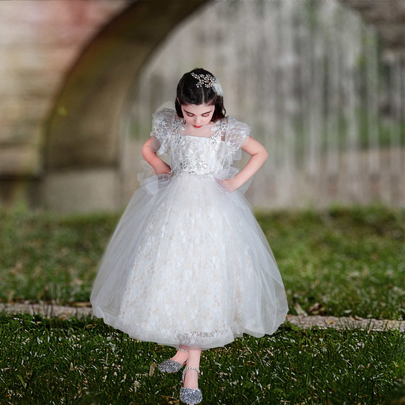 Ellie Flower Girl Dress - White Rose