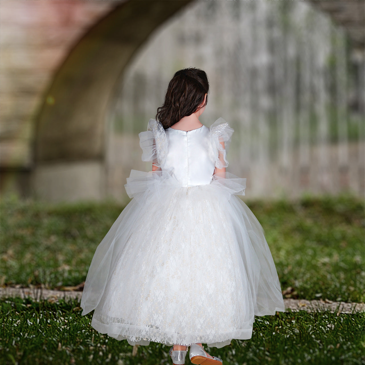 Ellie Flower Girl Dress - White Rose