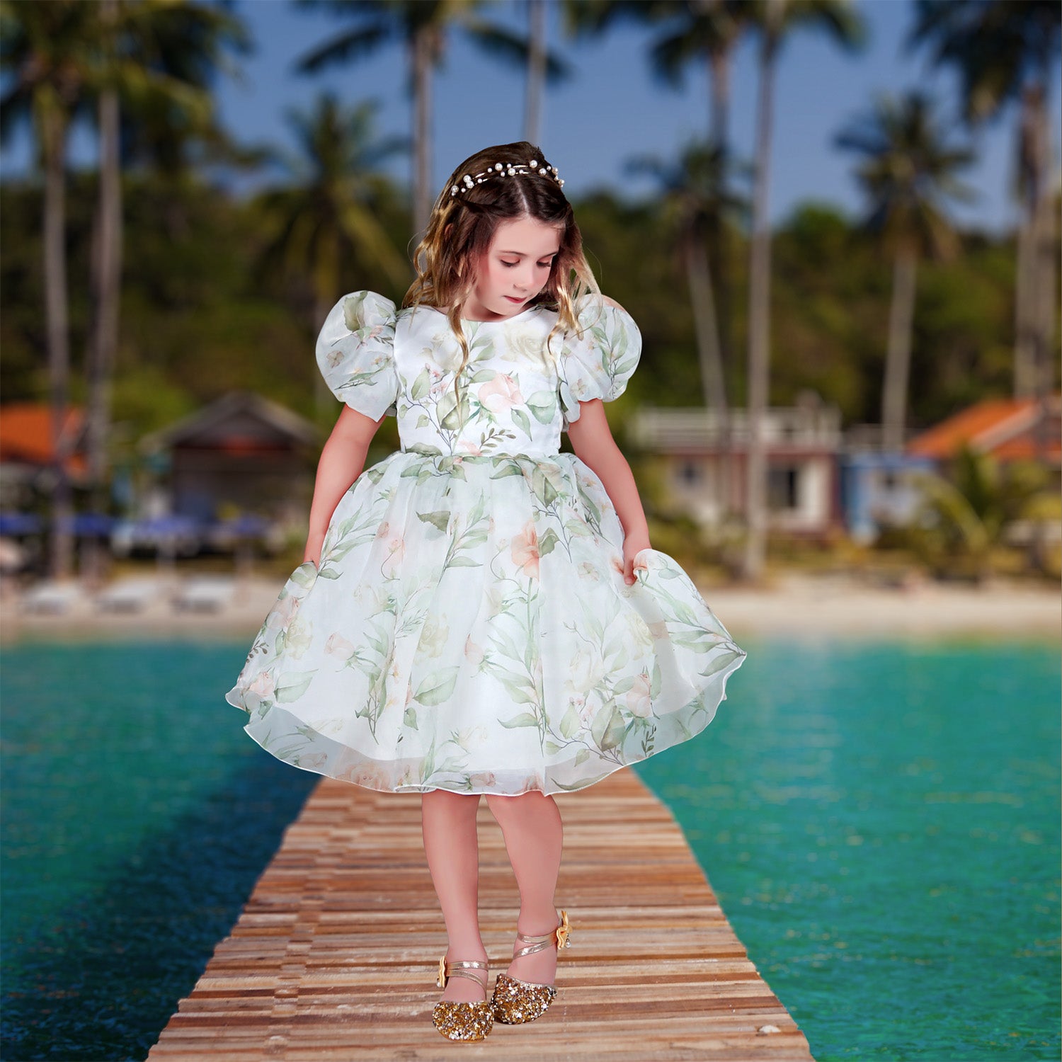 Ava Floral Girls Dress - Hibiscus White Ava Floral Girls Dress - Hibiscus White