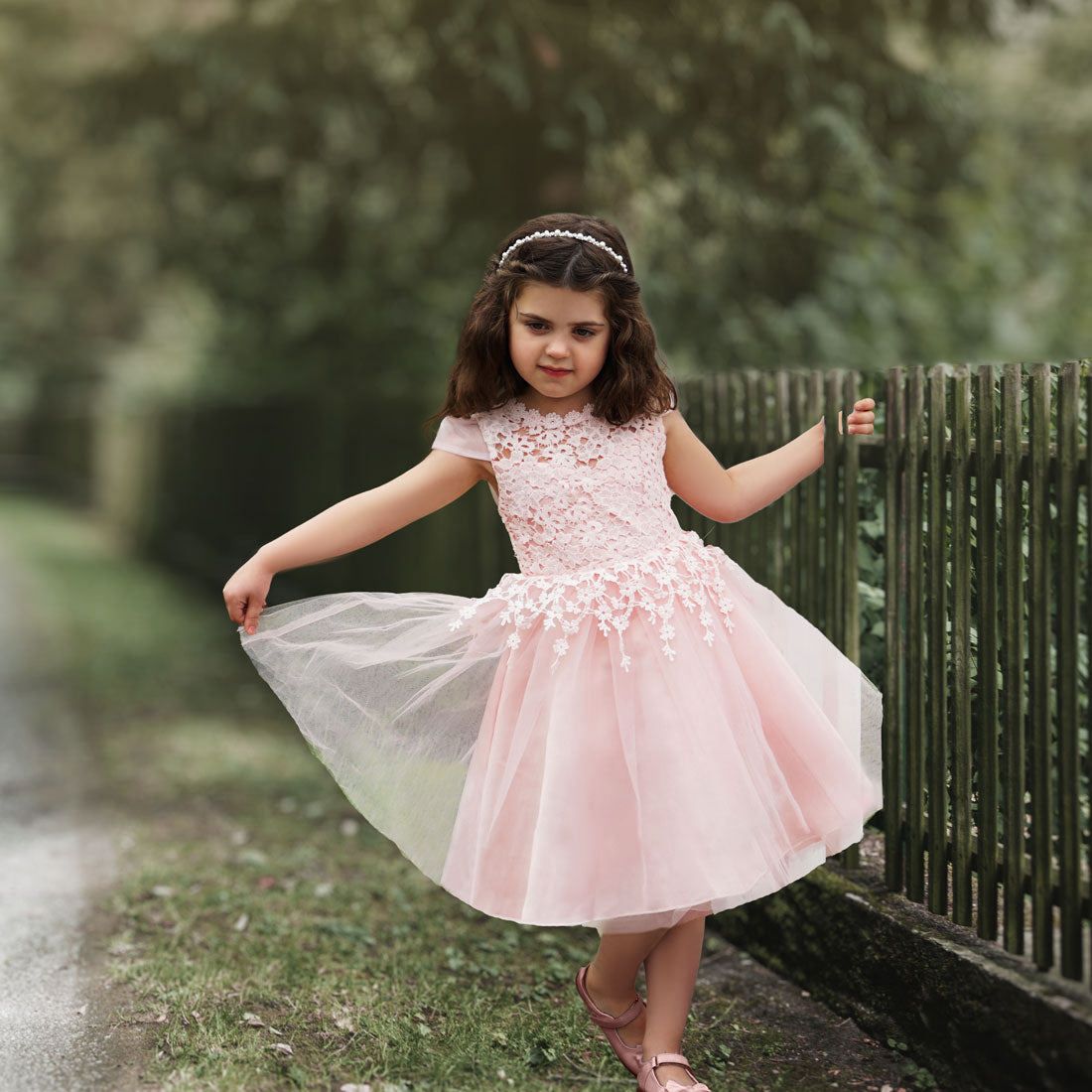 pearl pink lace dress Long Sleeve Pearl Pink Off The Shoulder Quinceanera Dress with Hand-made Flower, Pink / 4