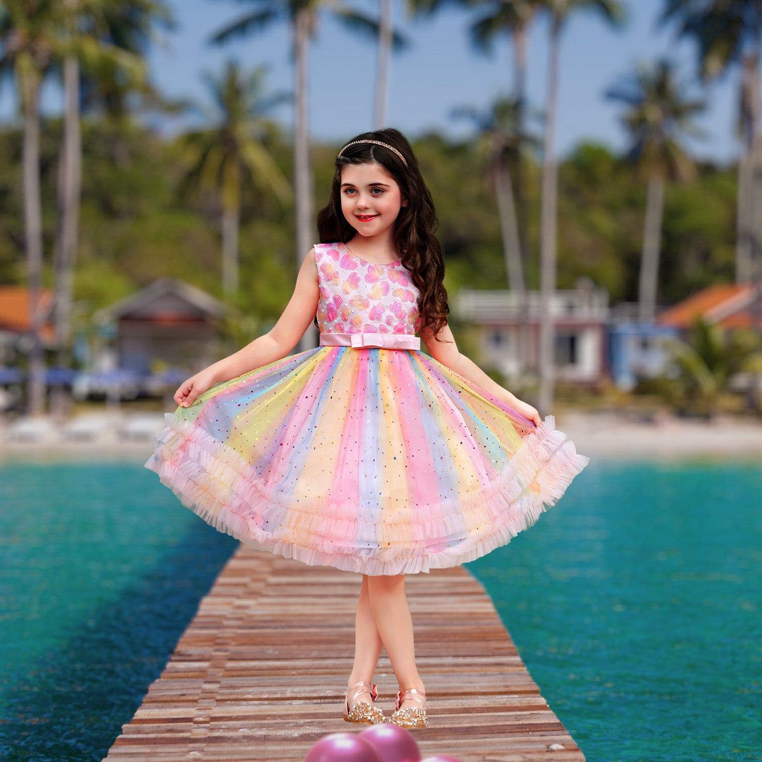 Dania Heart Dress - Rainbow Pink