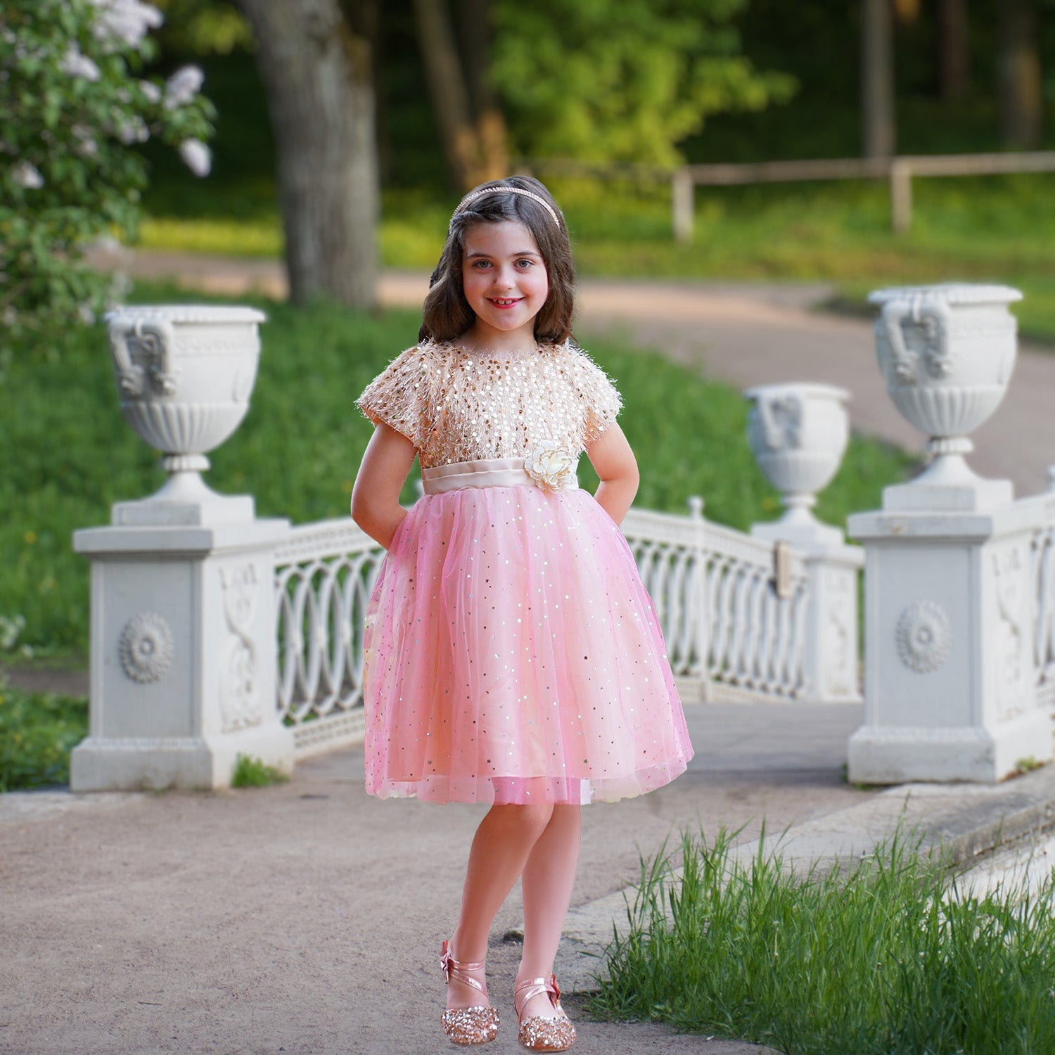 Girls Birthday Dress Veronica Ombr Gradient Dress - Pinky Gold Girls Birthday Dress Veronica Ombr Gradient Dress - Pinky Gold