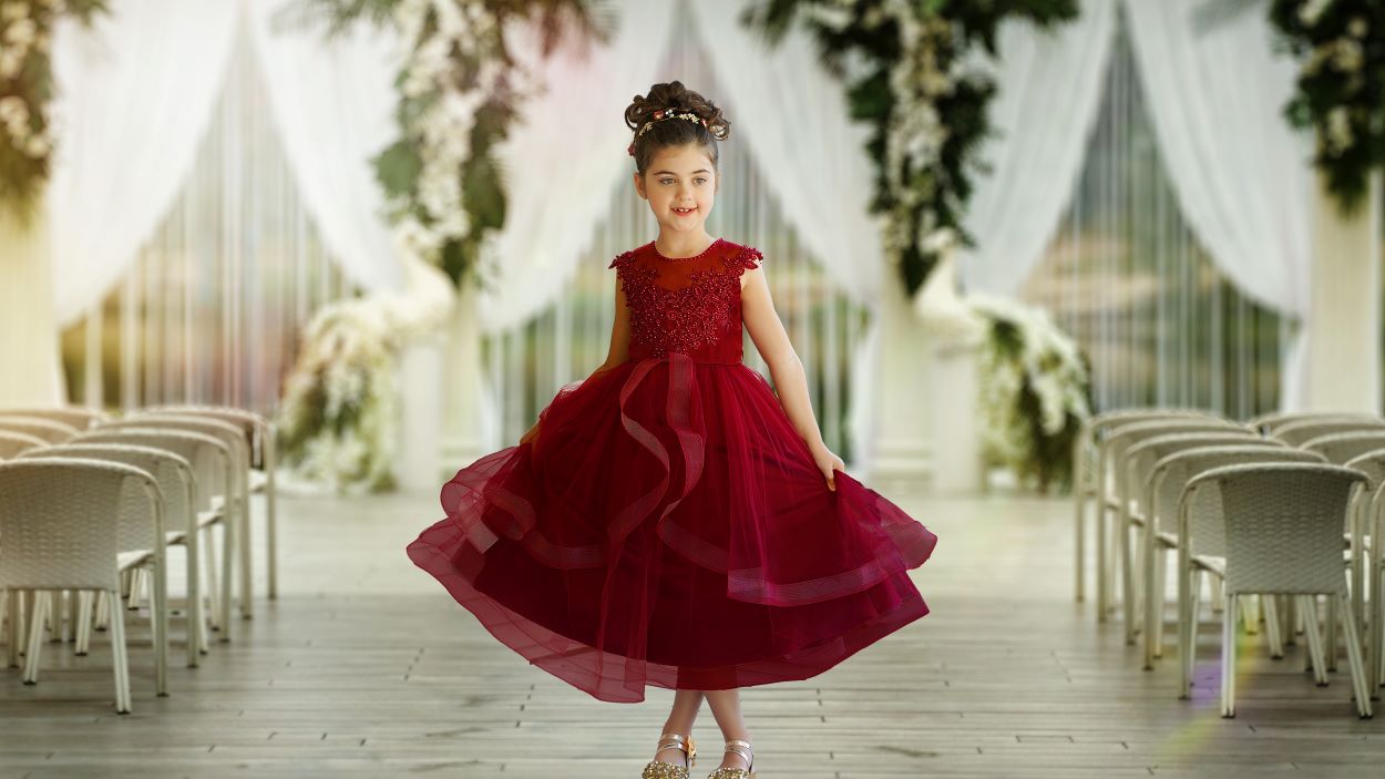 Girls Red Flower Girl Dress