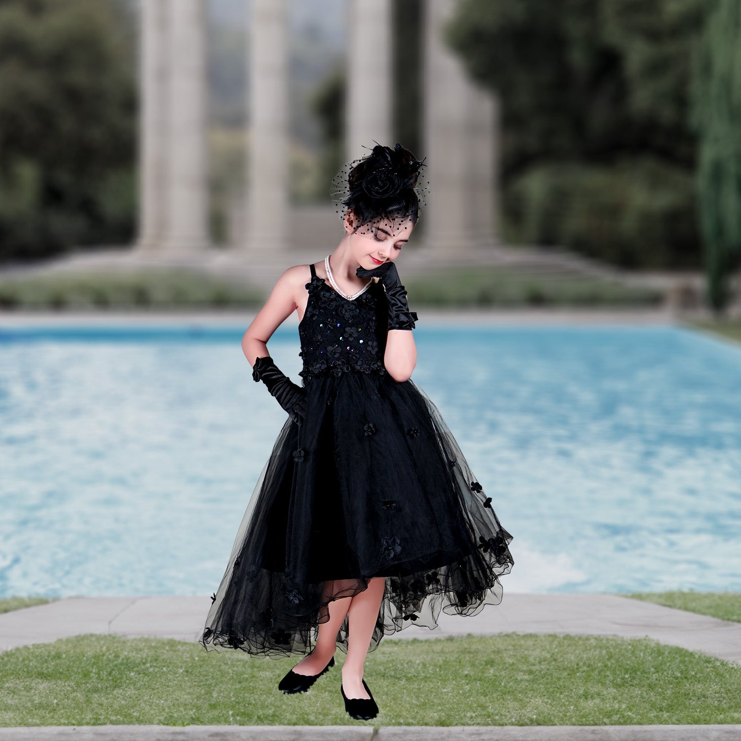 Fiona Flower Dress - Noir Black