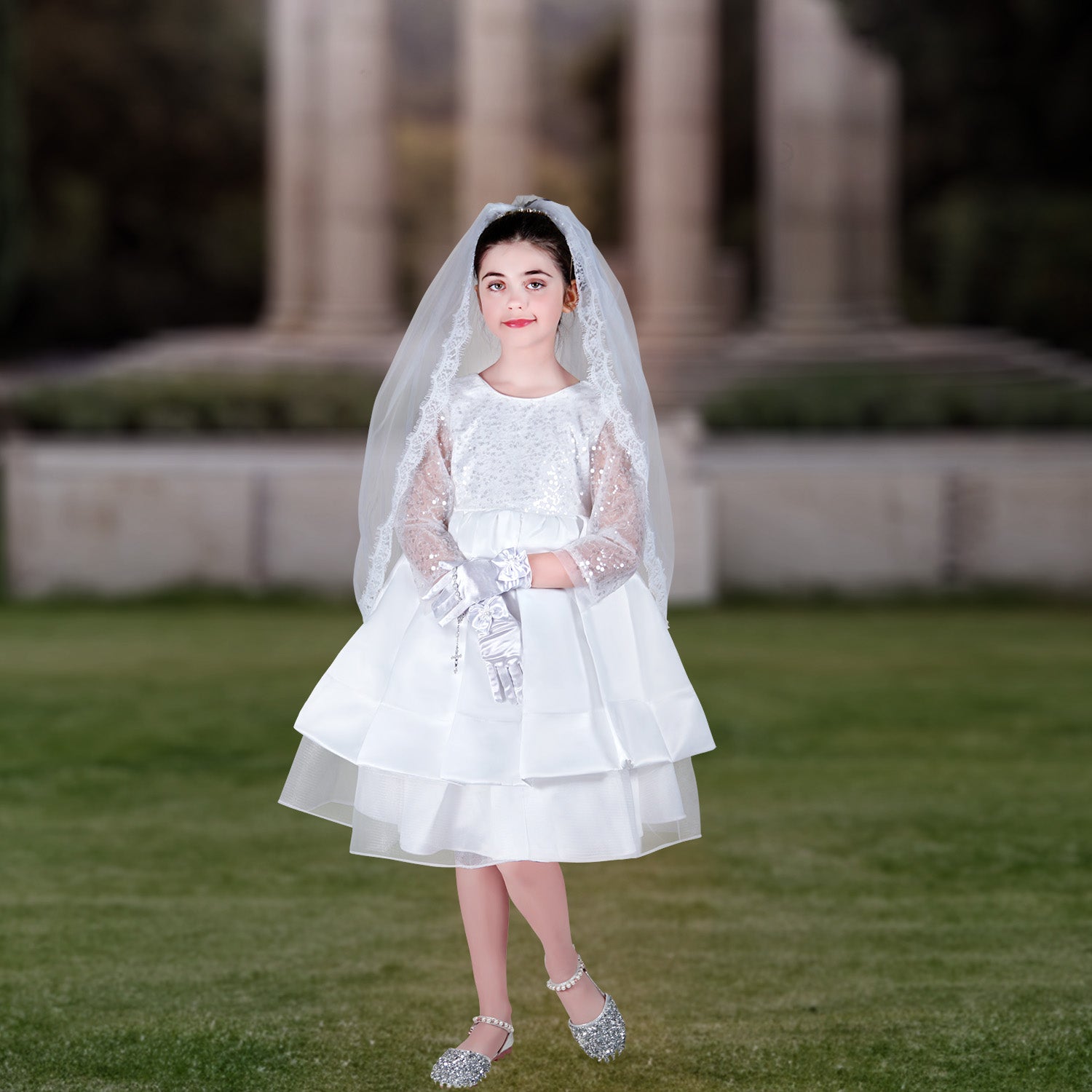 Neriah Communion Dress - Sparkly White