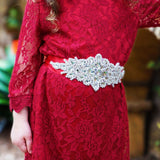 Rhinestone Sash Belt - Red