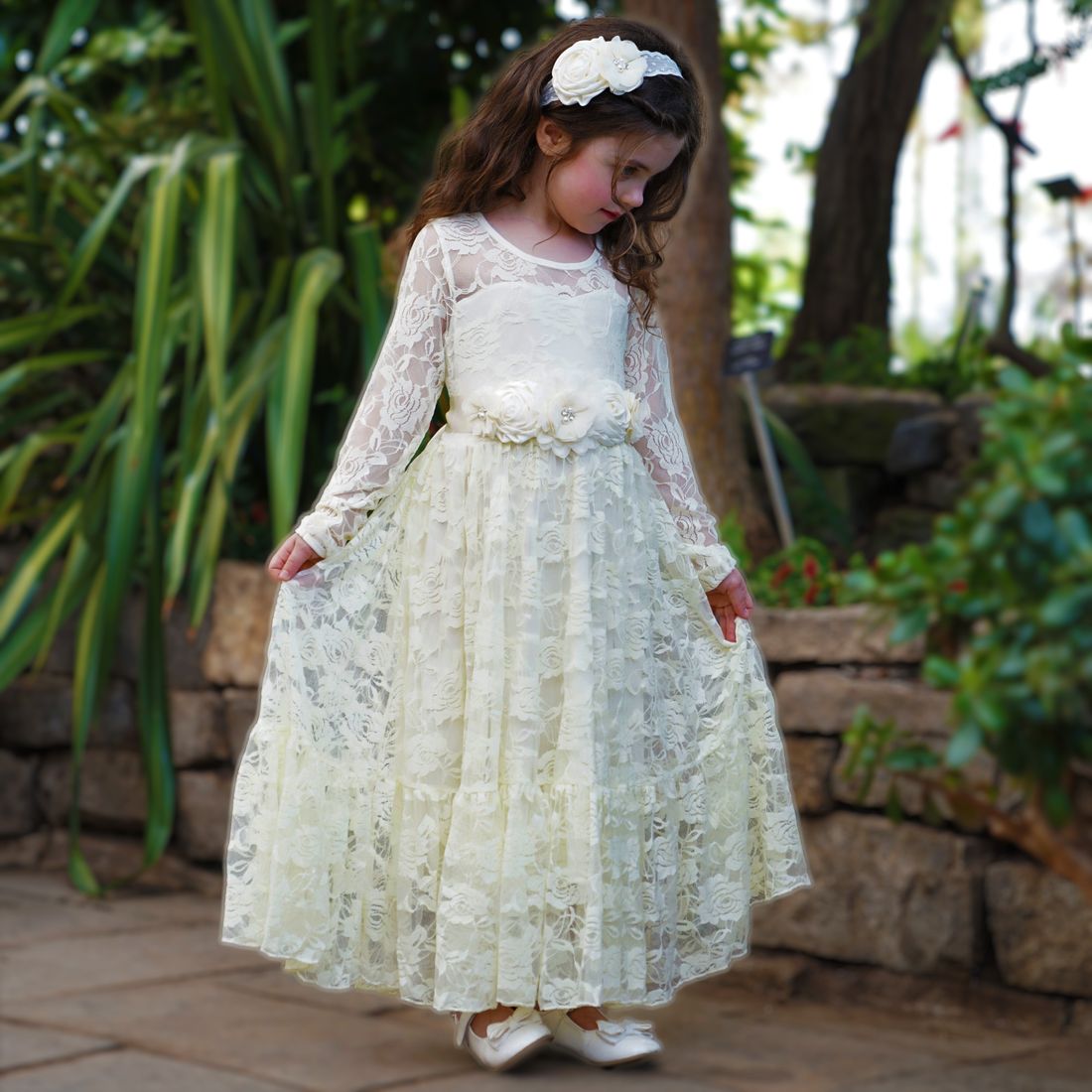 Floral Sash Belt & Headband - Ivory