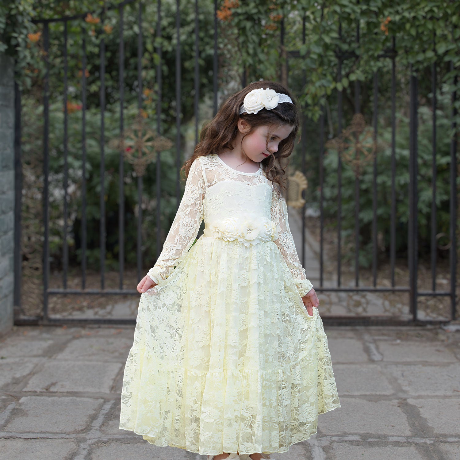 Evelyn Luxury Girls Dress - Creamy Lemon | For Special Occasion Birthday Wedding Party Pageant Christmas Holiday Easter