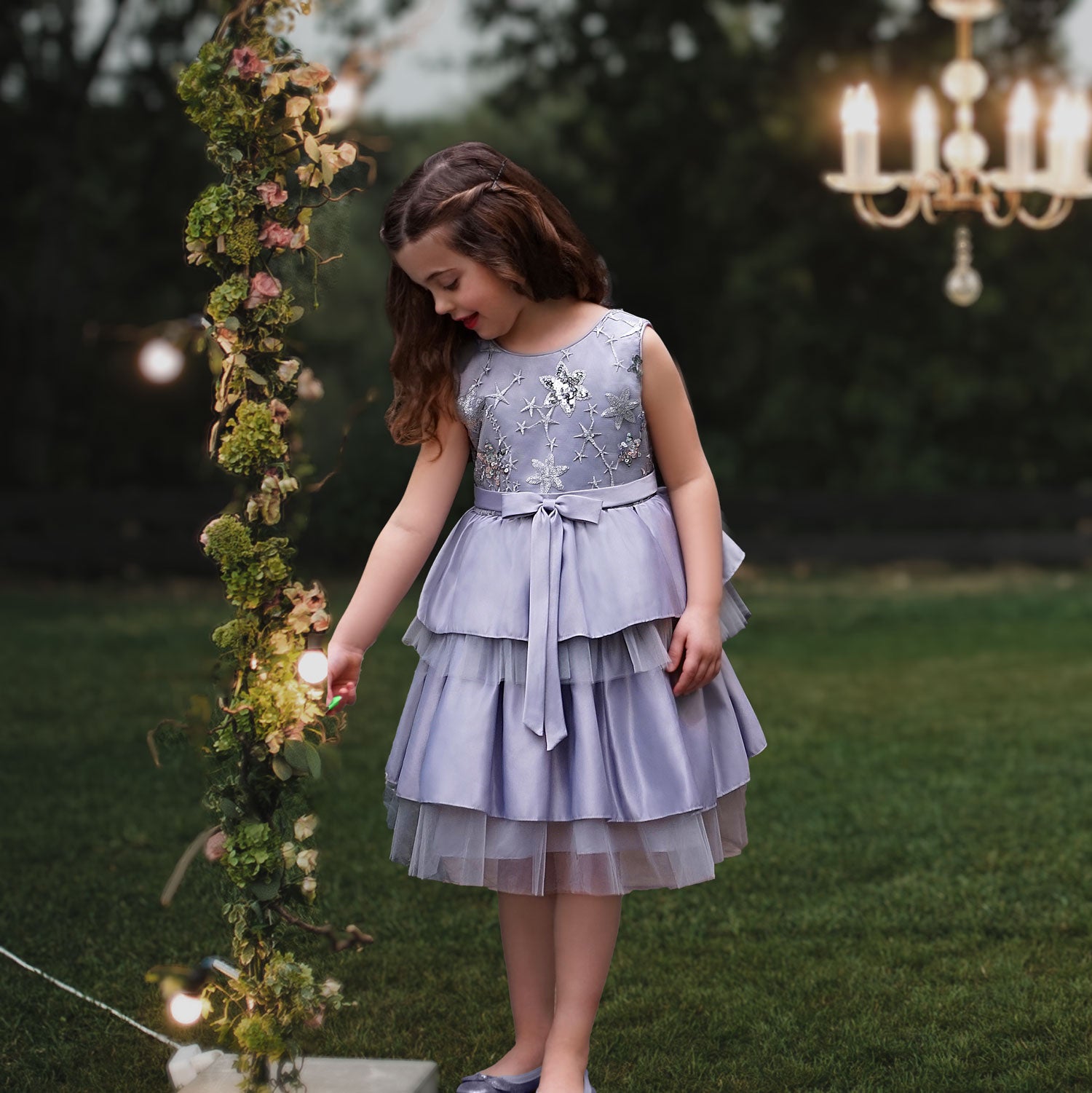 grey childrens dress Amaris Star Sequin Girls - Moonlight Category:SUMMER DRESSES