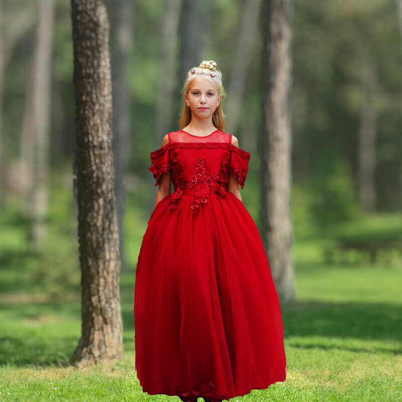 Crimson Red Flower Girl | Lace Dresses at Sara