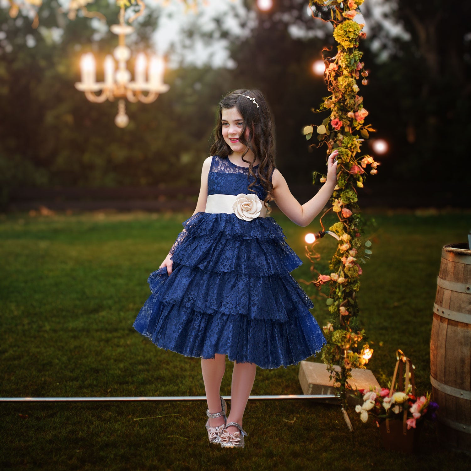 Girls Christmas Dress Audrey Dress - Navy Blue Girls Christmas Dress Audrey Dress - Navy Blue