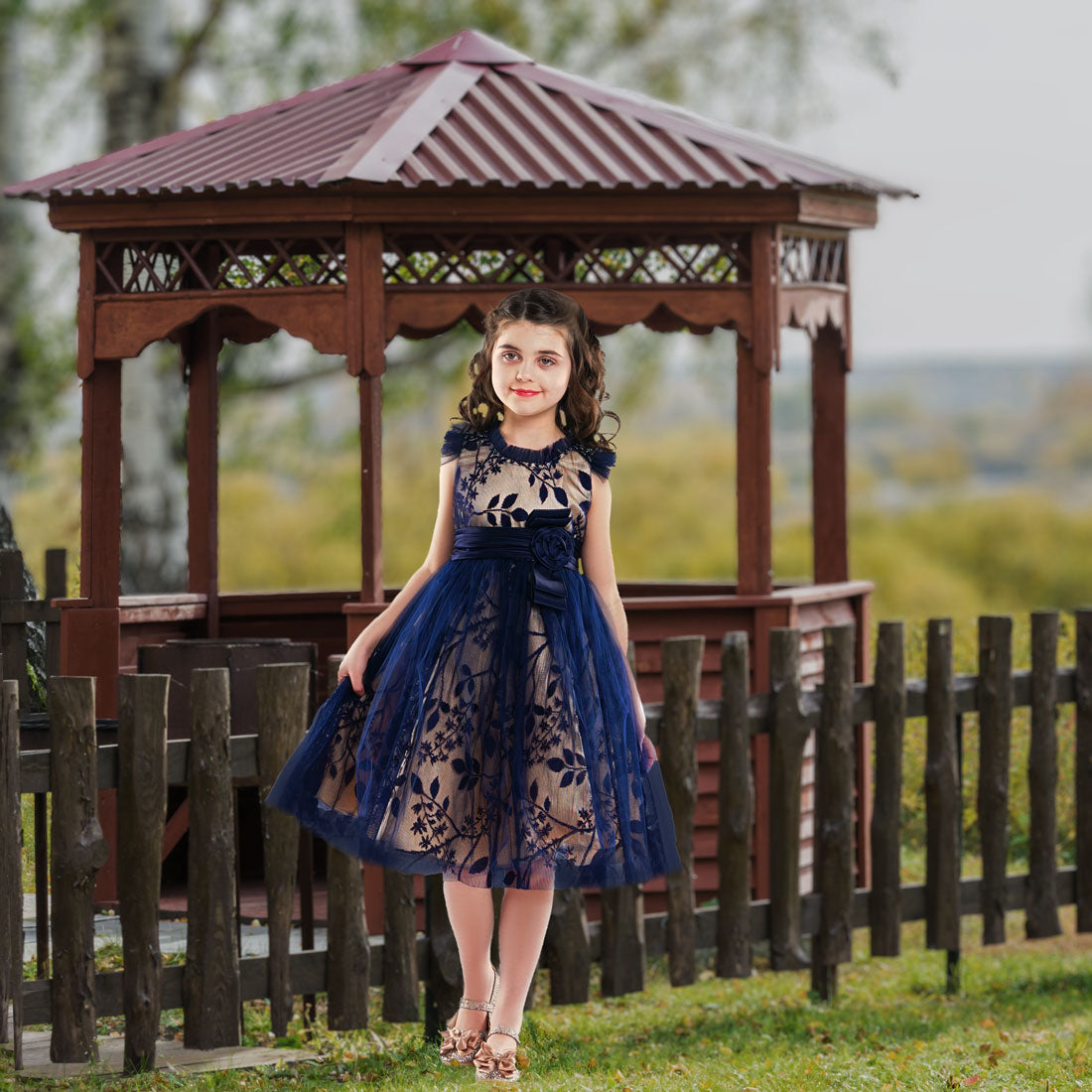 Girls Christmas Dress Laurie Lace Dress - Navy Blue Girls Christmas Dress Laurie Lace Dress - Navy Blue