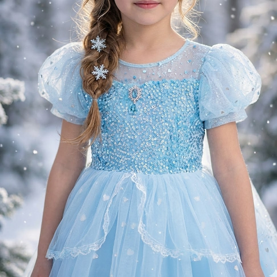 Girls Christmas Dress Princess of Arendelle Elsa the Snow Queen Costume Dress - Blue Girls Christmas Dress Princess of Arendelle Elsa the Snow Queen Costume Dress - Blue