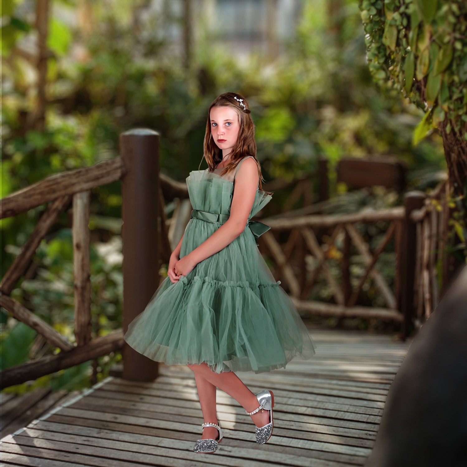 Olive green flower girl dress best sale