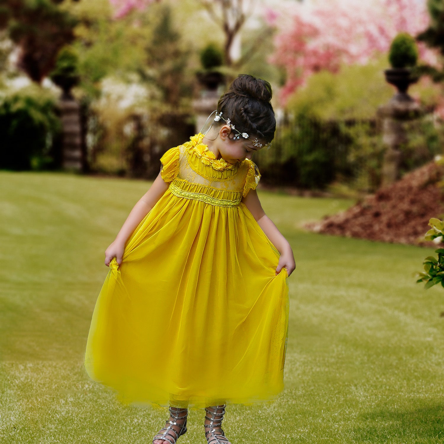 Bella Flora Premium Girls Dress - Mustard