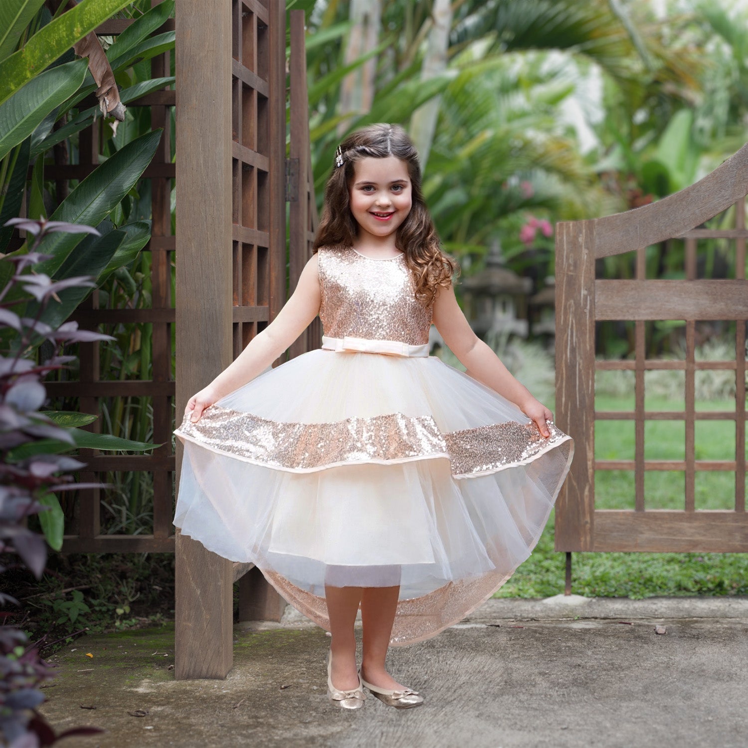 Gisele Sequin Girls Dress - Rose Gold