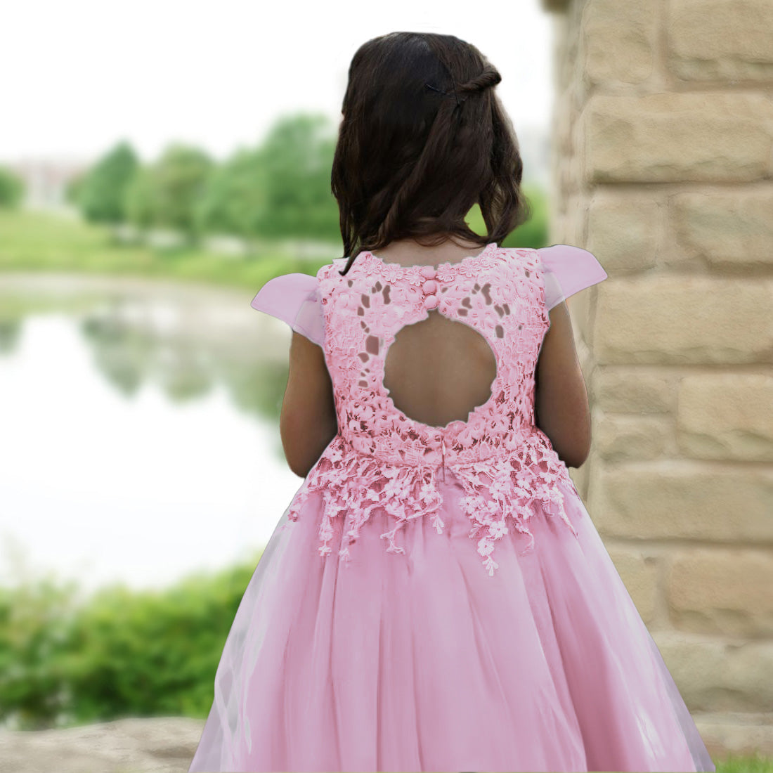 Rose Lace Flower Girl Dress in Blush Pink – 2BUNNIES