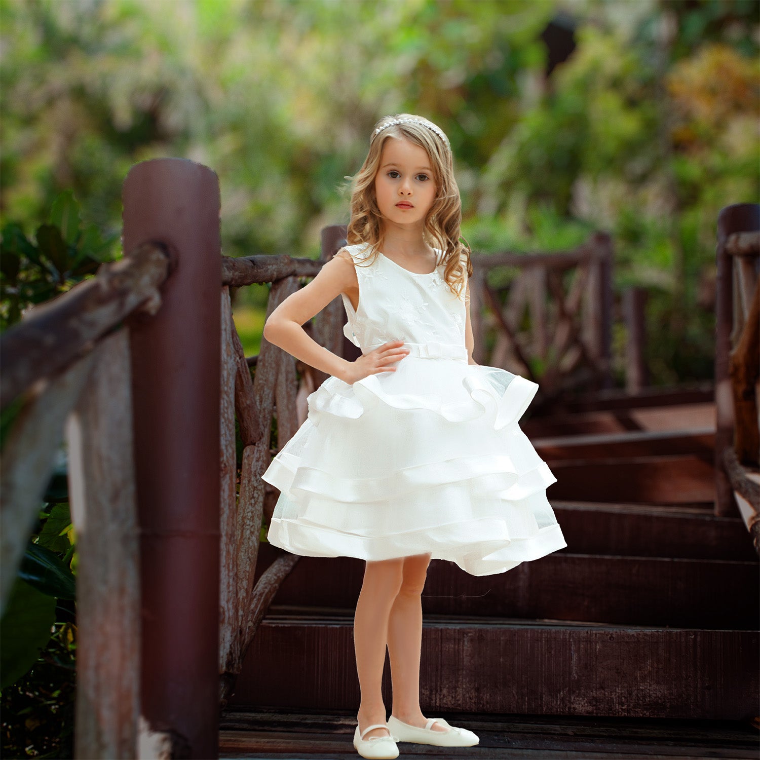 Seline Luxury Girls Dress - Pearl White