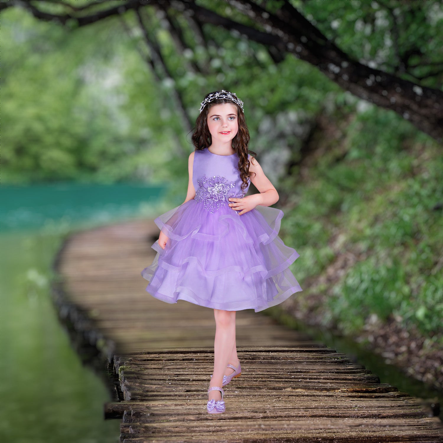 Little Girl's Purple Daisy Print Puff Sleeve Dress – cuteheads