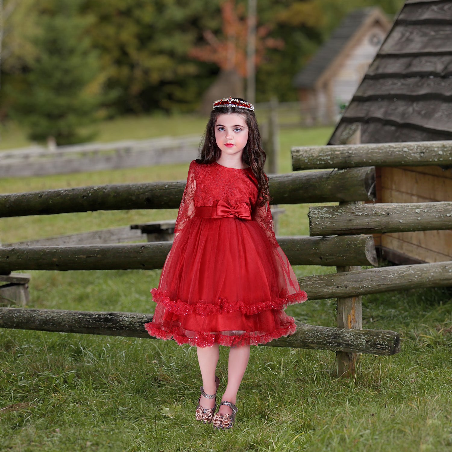 Girls red sales lace dress