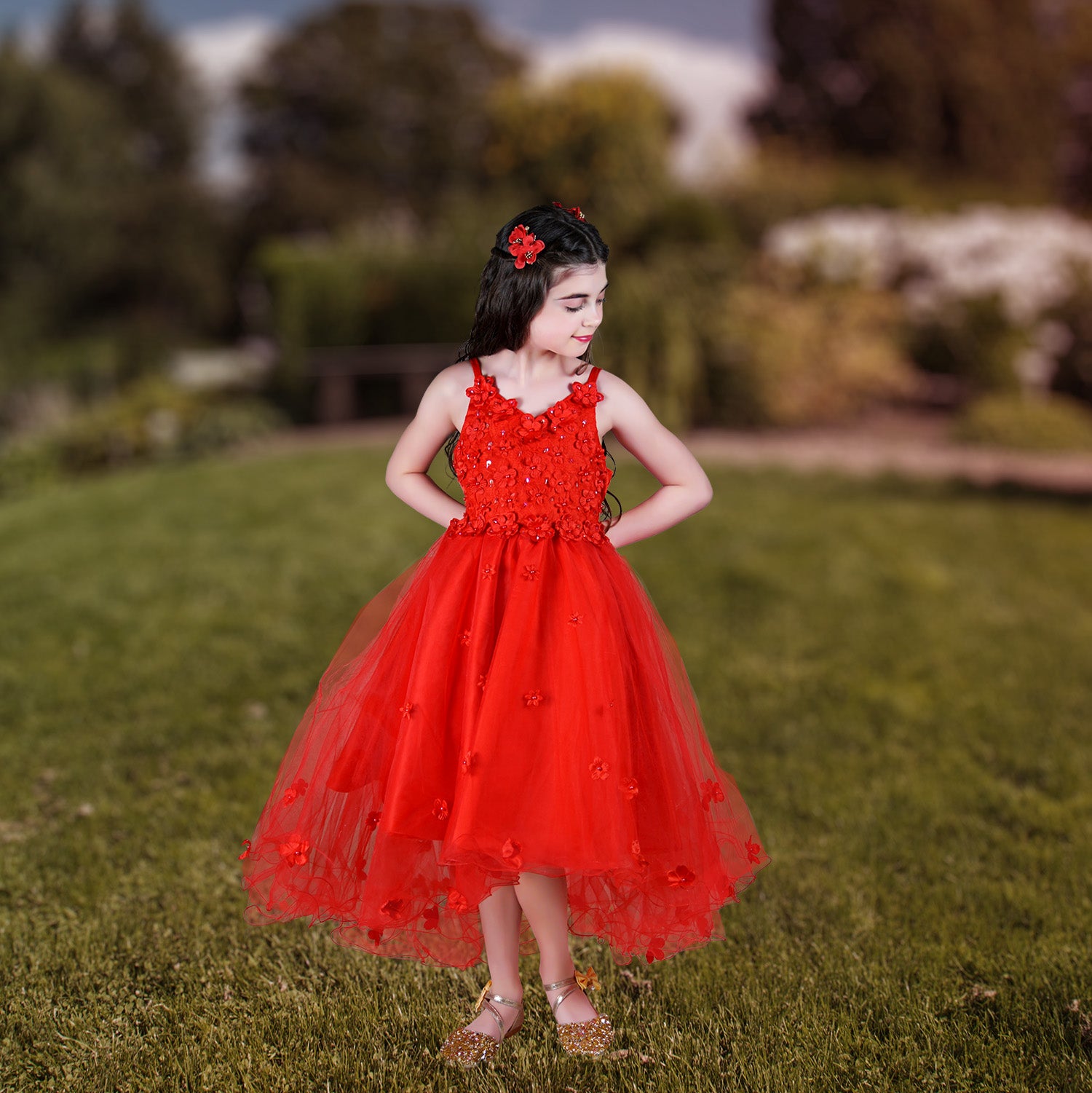 Dress red flowers best sale