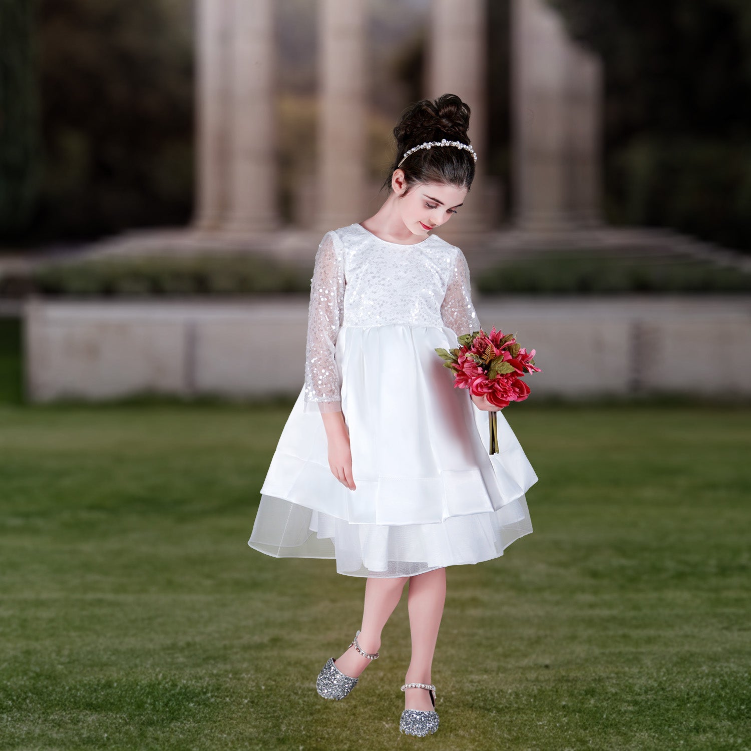 Neriah Communion Girls Dress - Sparkly White