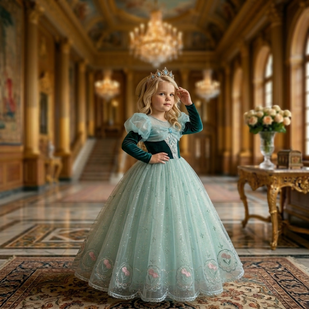 Princess Anna Nordic Costume Luxury Girls Dress - Green | For Special Occasion Birthday Wedding Party Pageant Christmas Holiday Easter Princess Anna Nordic Costume Luxury Girls Dress - Green | For Special Occasion Birthday Wedding Party Pageant Christmas Holiday Easter