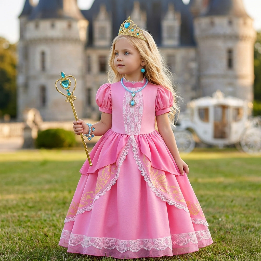 Princess Peach Costume Premium Girls Dress - Pink