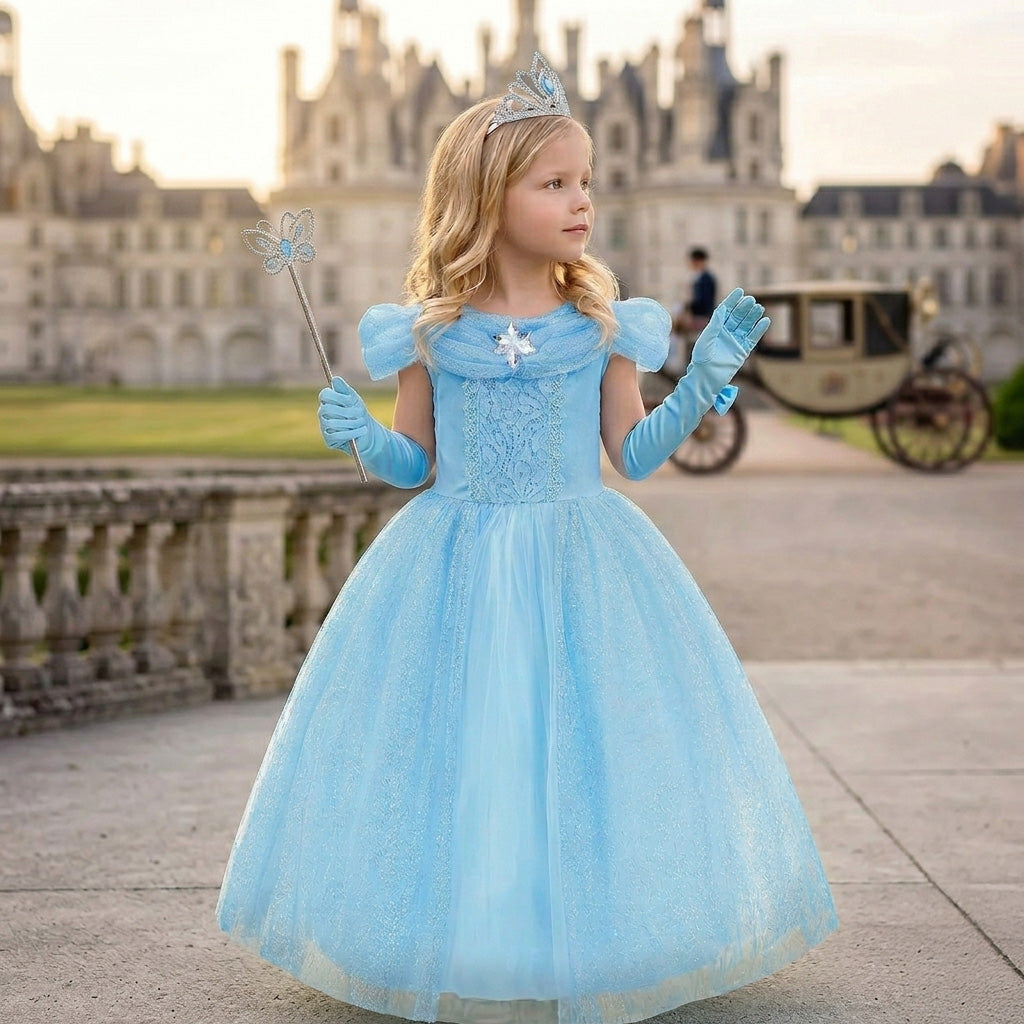 Blue Princess Cinderella Costume Dress for Girls Dress Up. Queen of