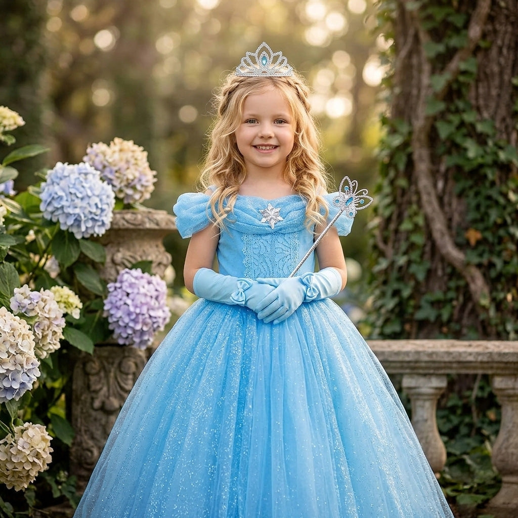 Blue Princess Cinderella Costume Dress for Girls Dress Up. Queen of Kingdom Blue Princess Cinderella Costume Dress for Girls Dress Up. Queen of Kingdom