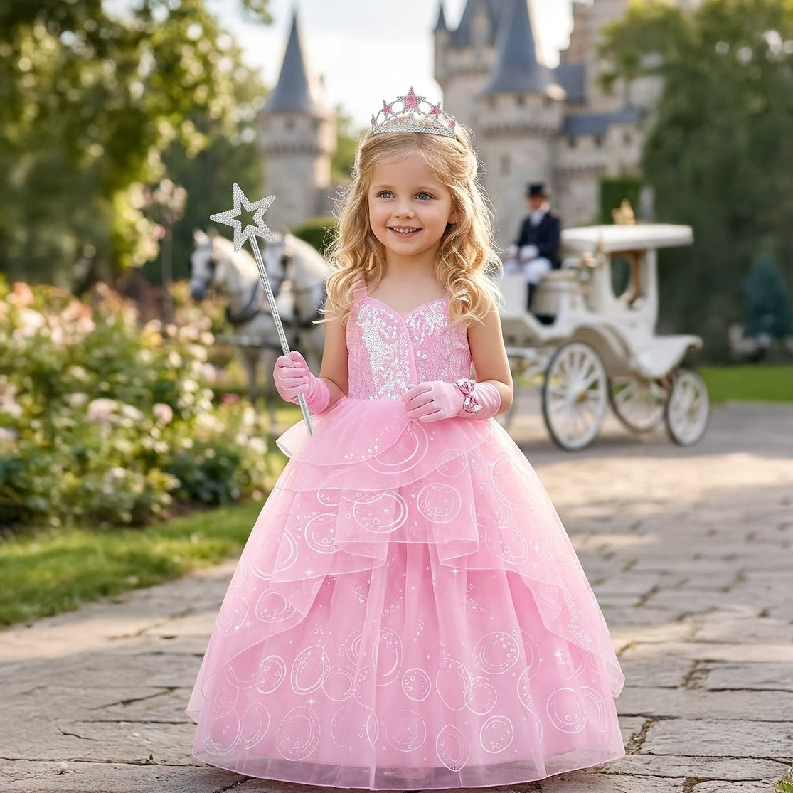 Princess Glinda Mable Good Witch Wicked Costume Luxury Girls Dress - Pink Princess Glinda Mable Good Witch Wicked Costume Luxury Girls Dress - Pink