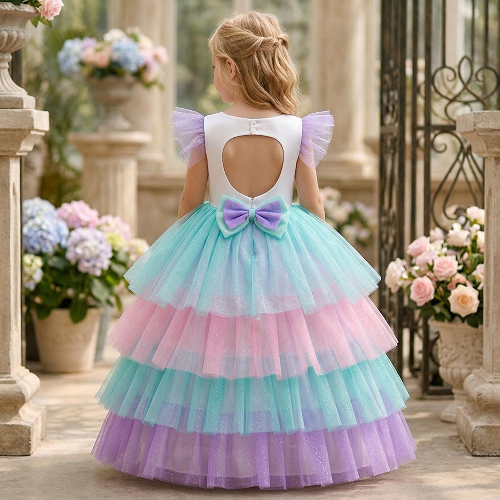 Girls Pink Unicorn Princess Dress Set with Wings & Headband