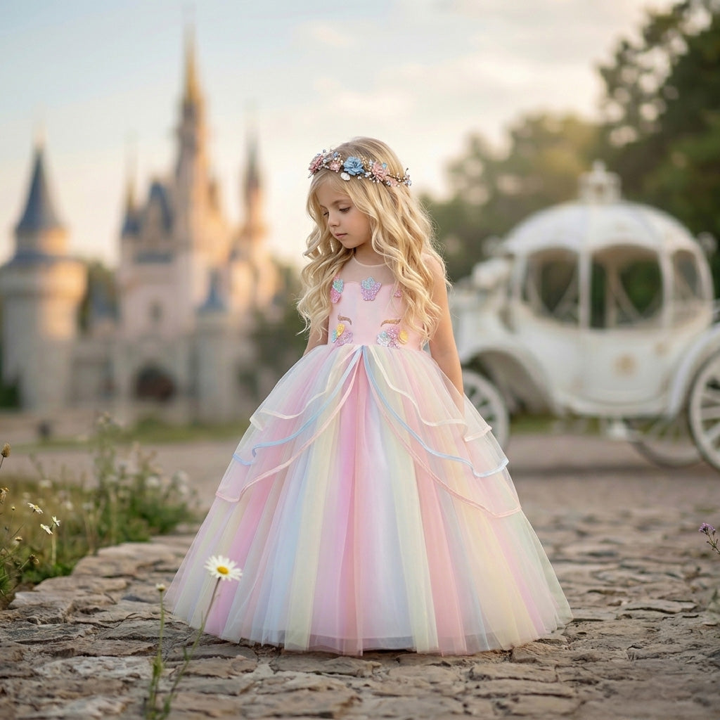 Unicorn Costume Gown - Rainbow Pink