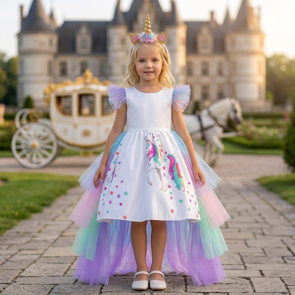 Magical Unicorn Princess Costume Dress - Rainbow Pink