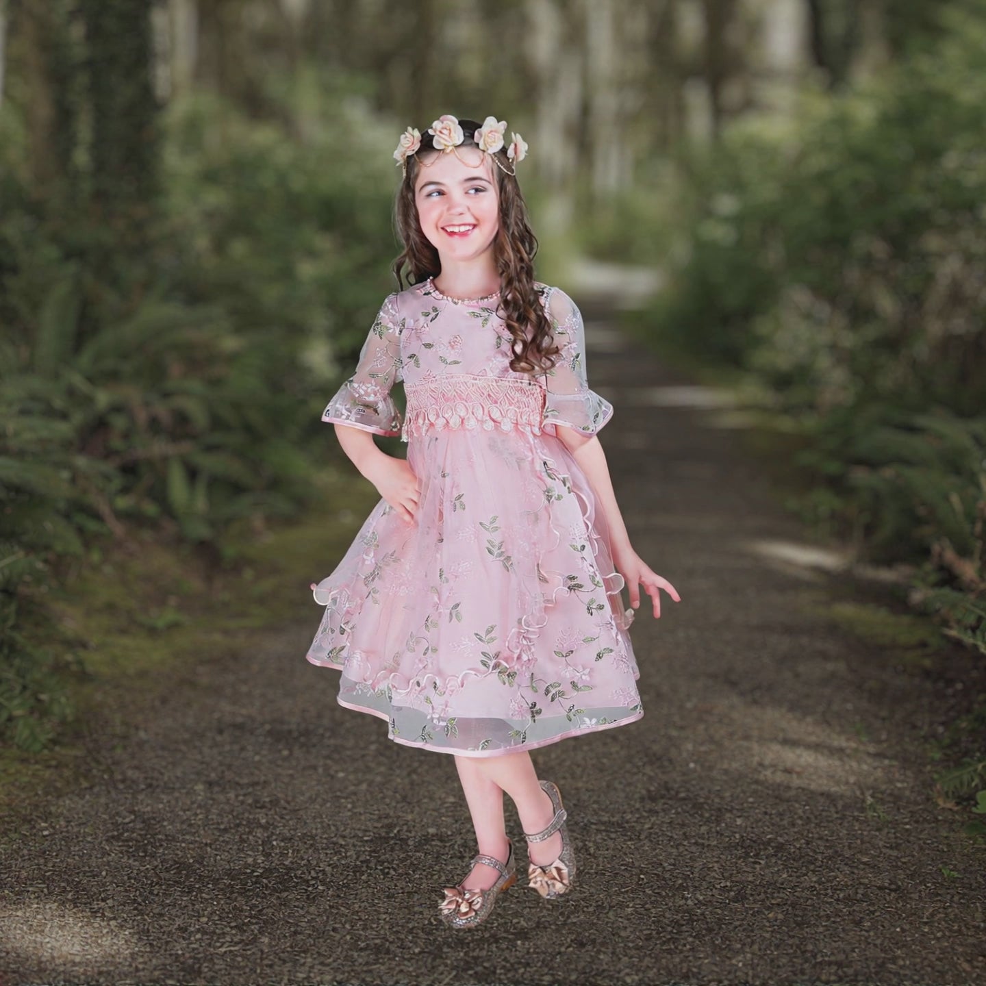 Knee-Length Dresses | Pink Flower Girl Dress at Sara Dresses