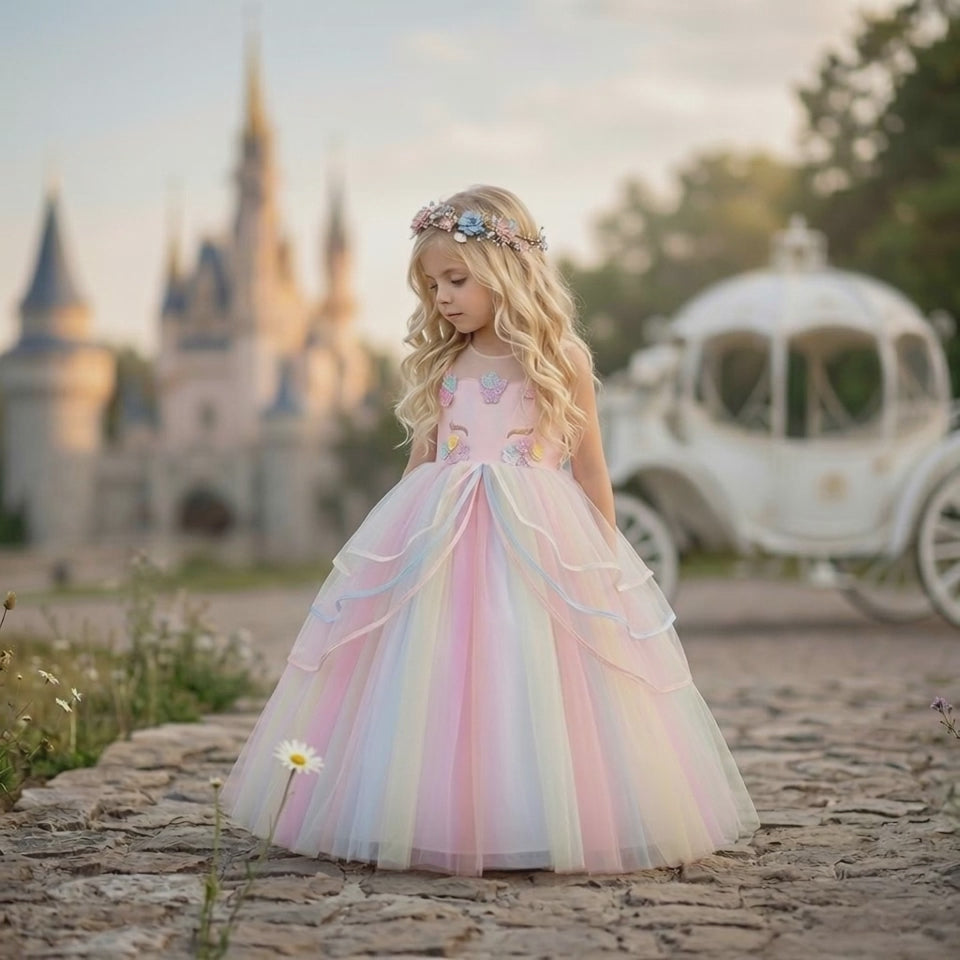 Unicorn Costume Gown - Rainbow Pink
