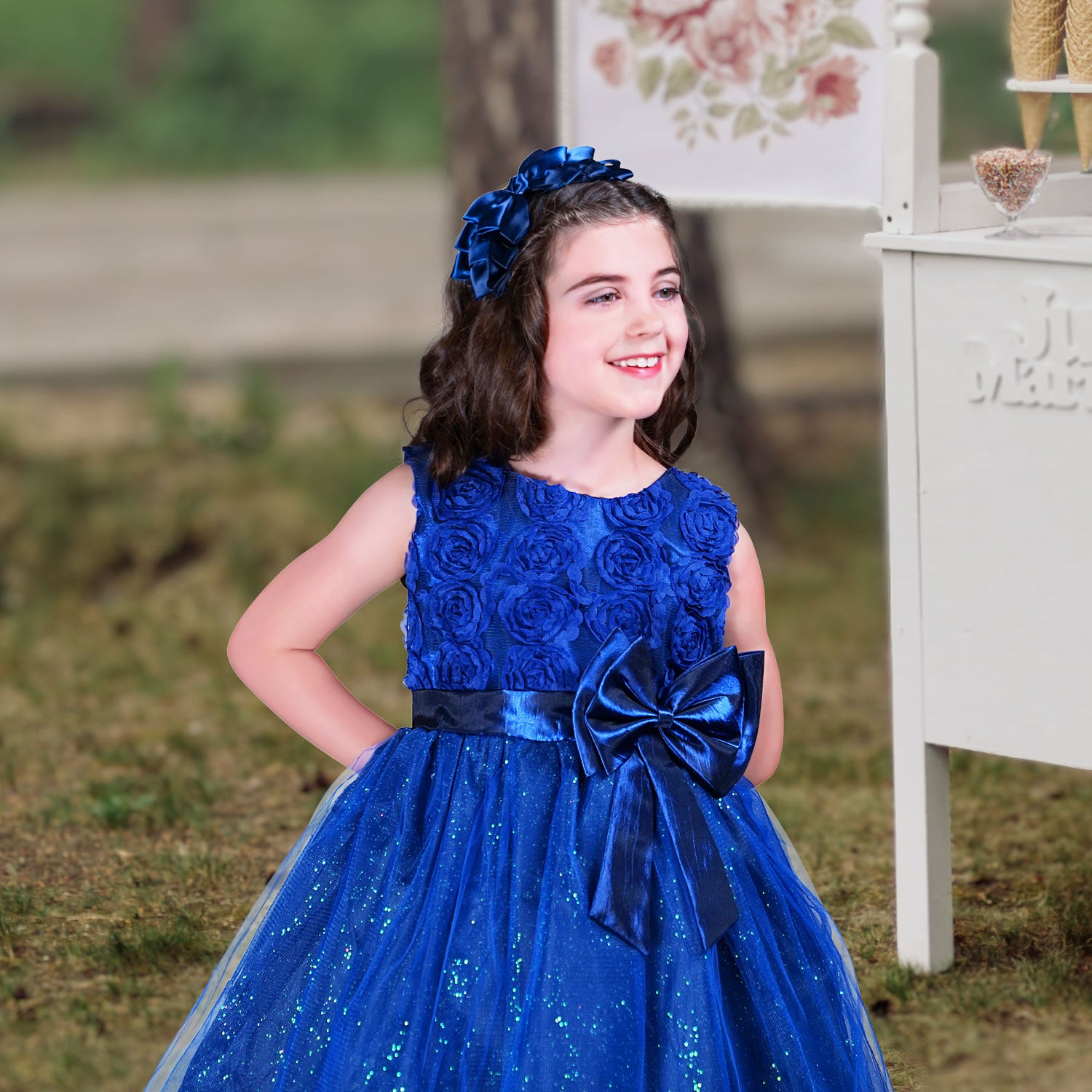 Knee-Length Dresses | Royal Blue Flower Girl Dress at Sara Dresses