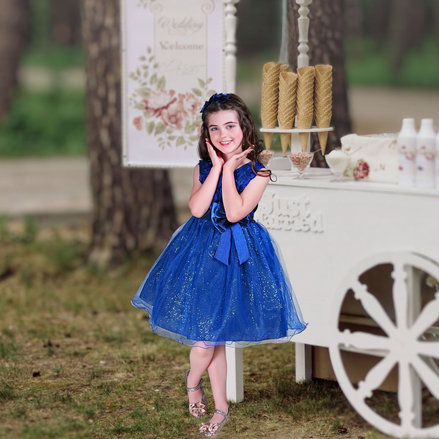 Rosette Girls Dress - Royal Blue For Birthday Wedding Party Pageant Christmas Holiday Easter Rosette Girls Dress - Royal Blue For Birthday Wedding Party Pageant Christmas Holiday Easter