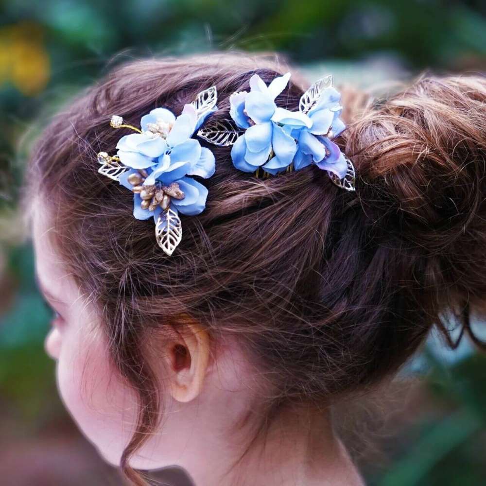 Blooming Haven Hair Comb Pair - Blue
