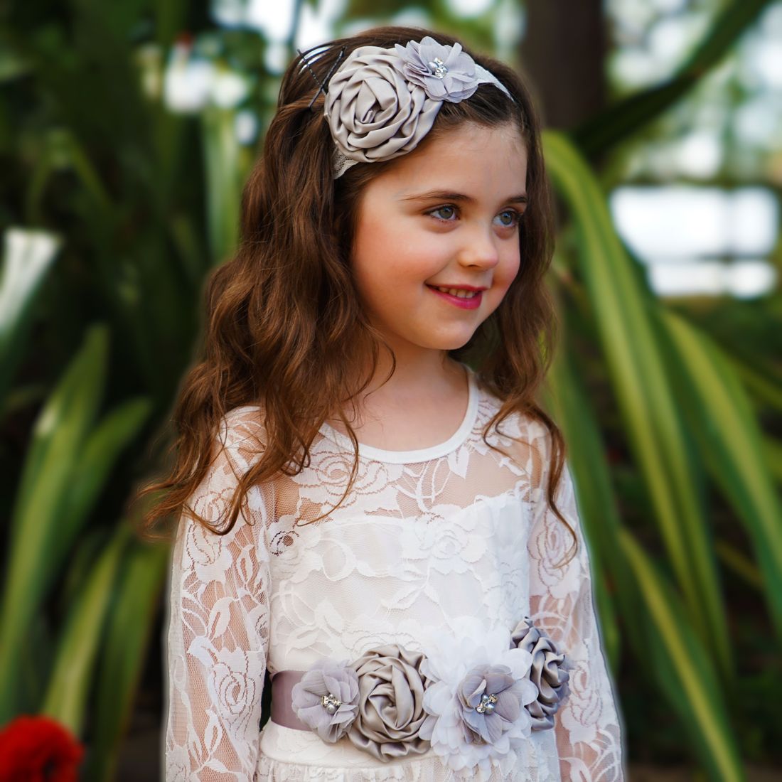 Floral Sash Belt & Headband - Grey Sara Dresses Floral Sash Belt & Headband - Grey Sara Dresses