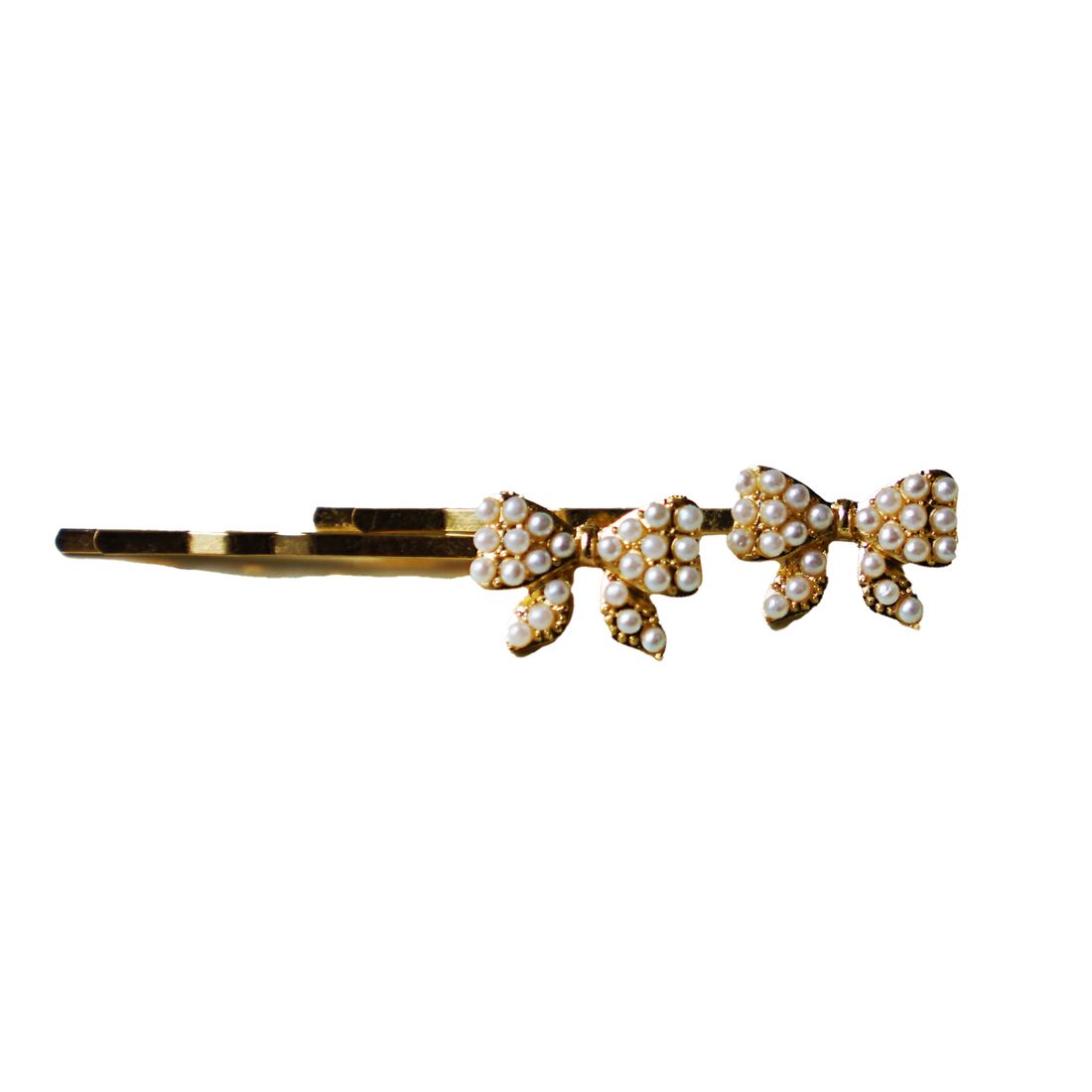 Gold Bow Pearl Hair Pin - Pair