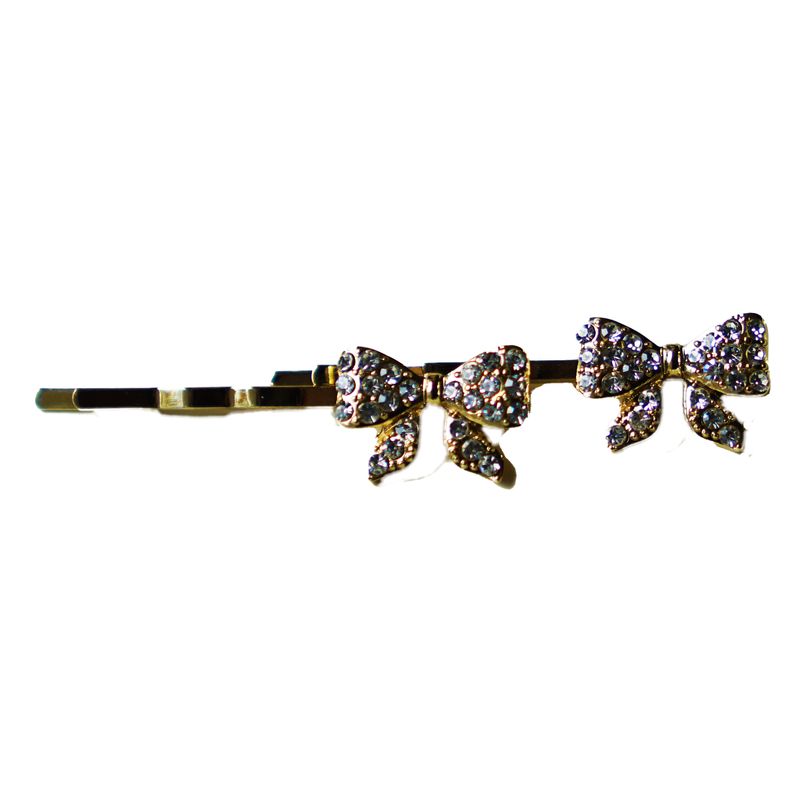 Gold Bow Crystal Hair Pin - Pair