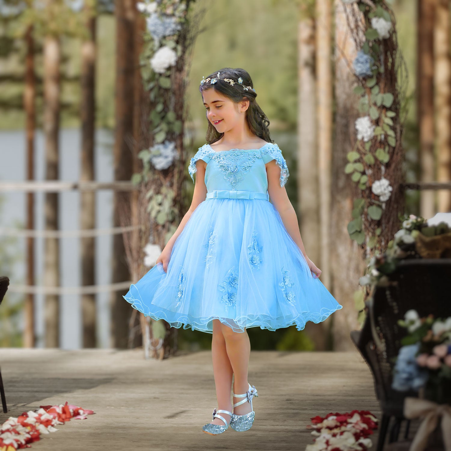 Naomi Premium Girls Dress - Frozen Blue