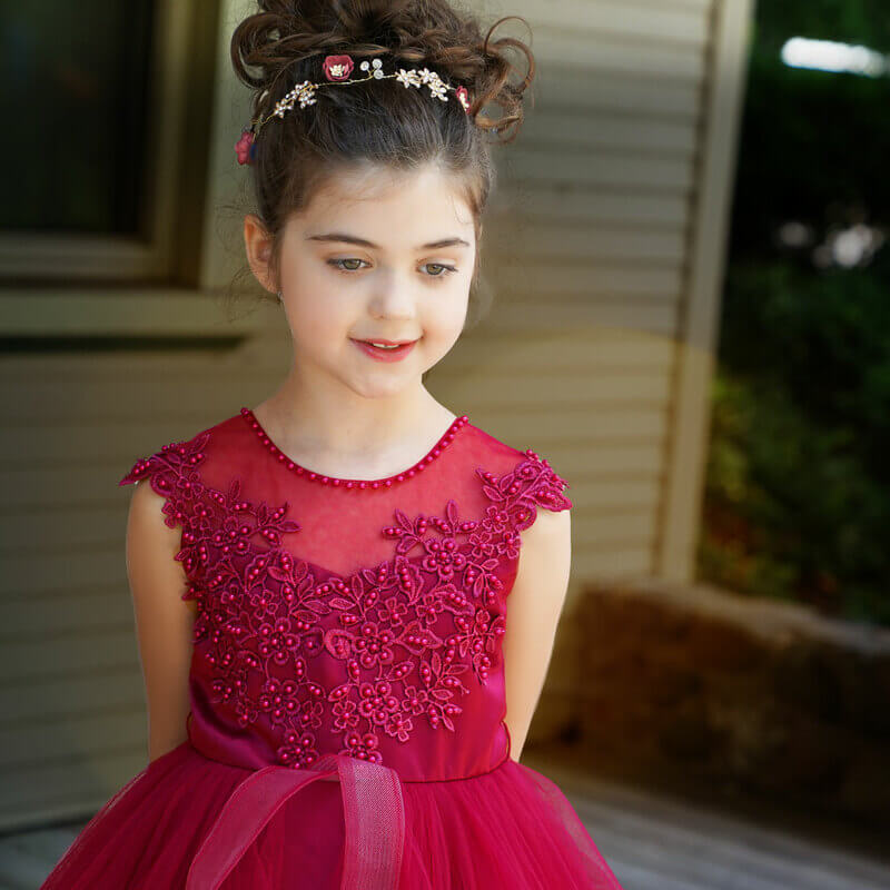 Little Girl long red formal dress for your holidays.