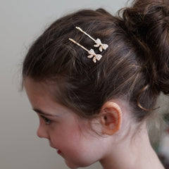 Gold Bow Pearl Hair Pin - Pair