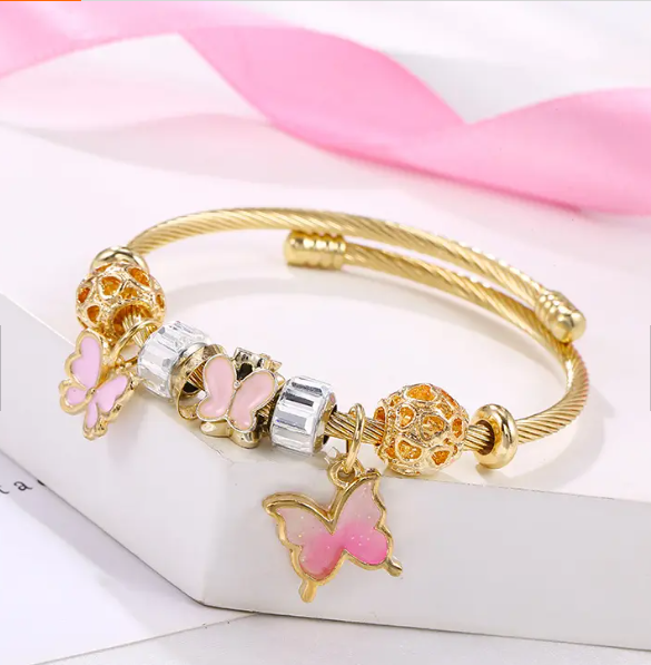 Butterfly Charm Bracelet - Pink